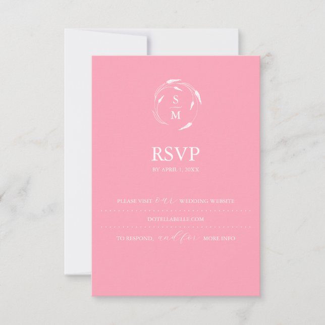 Site de Casamento de Cartão RSVP Rosa Monograma (Frente)