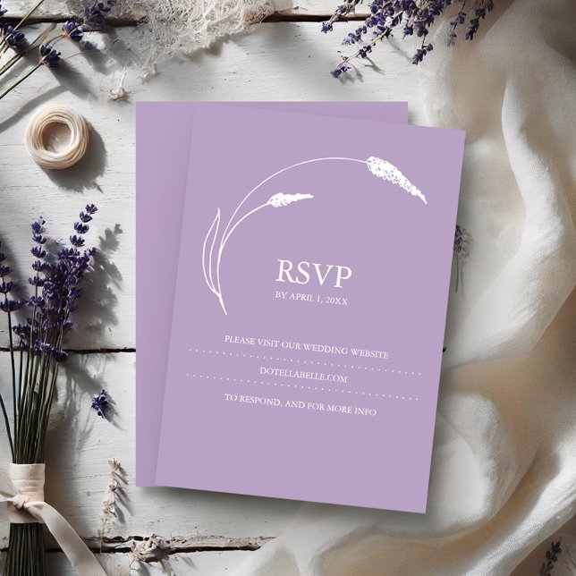 Site de casamento de placa RSVP de Lavanda Moderna (Lavender RSVP card floral line art by Victoria Grigaliunas of Do Tell A Belle)