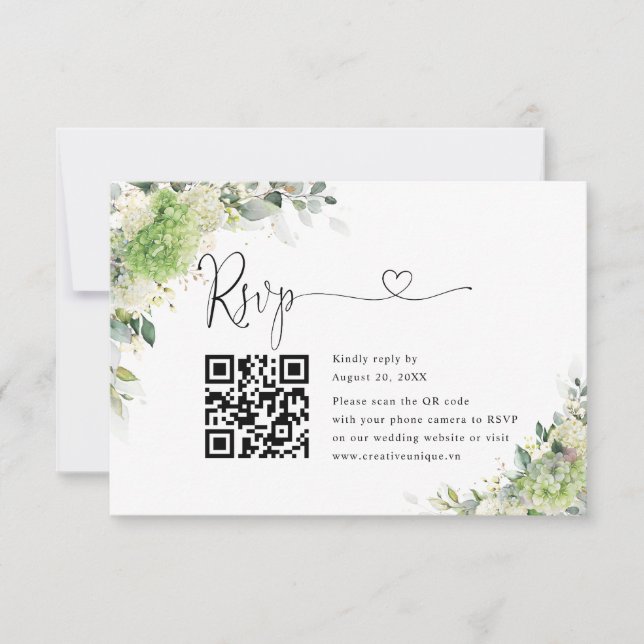 Site de Casamento QR Code RSVP de Hortênsias Verde (Frente)