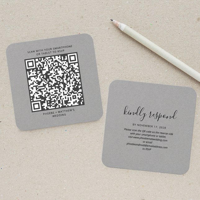 Site de Casamento RSVP de Código QR Elegante (Elegant QR Code RSVP Wedding Website Enclosure Card)