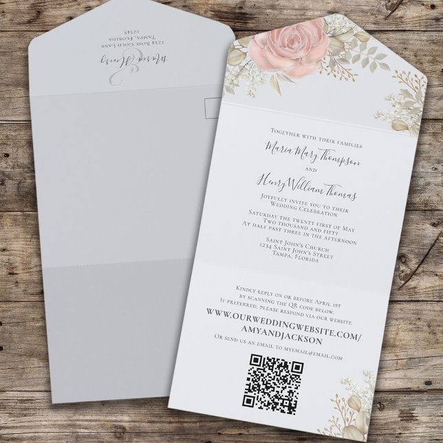 Site de código QR Dourado do Elegant Watercolor Ro (Criador carregado)
