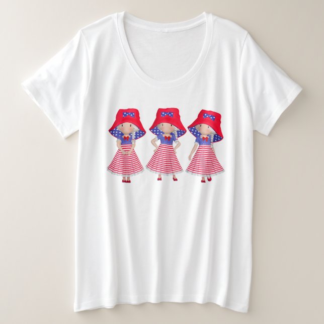 Size Camiseta do tamanho 4 de julho Plus com Dolls (Frente do Design)