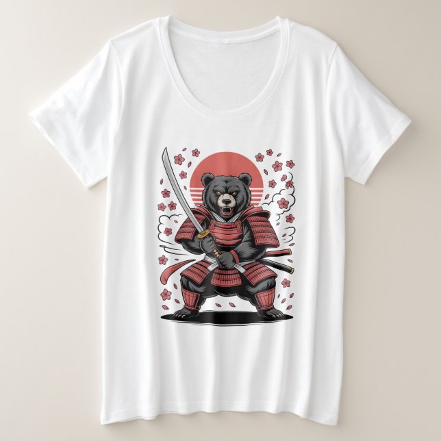 Size Camiseta Feminina Tamanho Plus Samurai Bear (Frente do Design)