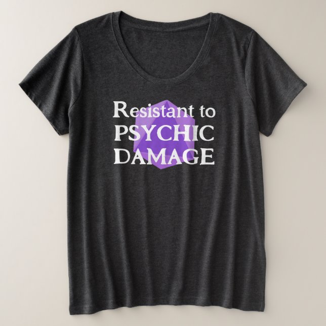 Size Camiseta Plus Feminina Resistente a Dano Psíquico (Frente do Design)