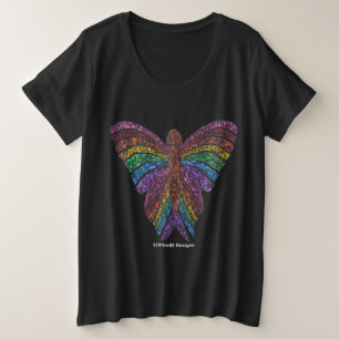 Size Camiseta Tamanho Plus - Borboleta Arco-íris (vívid