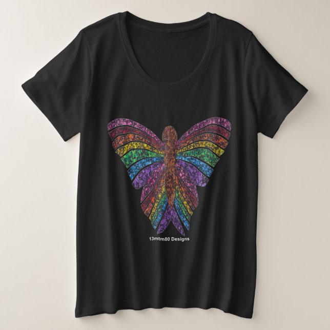 Size Camiseta Tamanho Plus - Borboleta Arco-íris (vívid (Frente do Design)