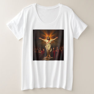 Size Cristo é Risen Plus Tamanho Camiseta das mulheres