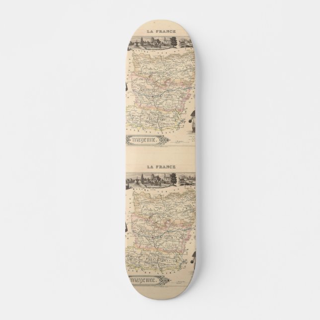 Skate 1858 Mapa do Departamento de Mayenne, França (Frente)