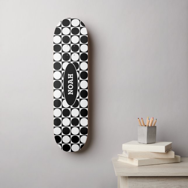 Skate 70s Checks and Circles Black and White (Arte de parede)