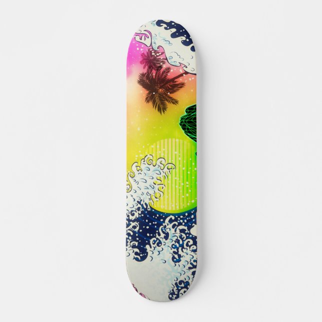 Skate 80s style The great wave and palm trees (Frente)