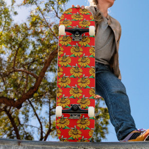 Skate Abeha no Design de Padrão de Flor de Girassol Verm
