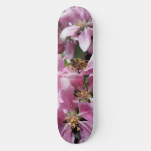 Skate Abelha do mel de Angery na flor cor-de-rosa de