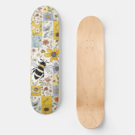 Skate Abelhas Vintage - Patchwork Floral Amarelo e Azul