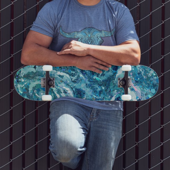 Skate Abstração das Ondas do Mar Branco Azul (Ao ar livre 3)