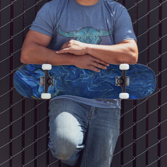 Skate Abstração de Acrírio de Mármore Dourado Azul e Fau (Ao ar livre 3)