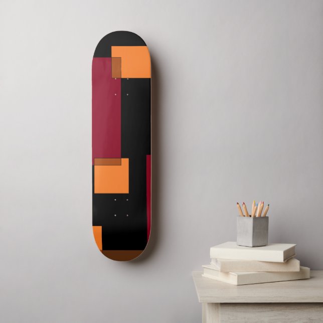 Skate Abstração Geométrica Laranja Vermelho Preto (Arte de parede)