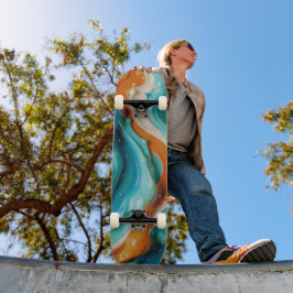 Skate Abstract Swirling Teal and Orange Glossy Fluid