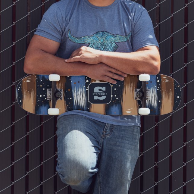 Skate Abstrato Brushstrokes em Azul, Branco e Marrom (3) (Ao ar livre 3)