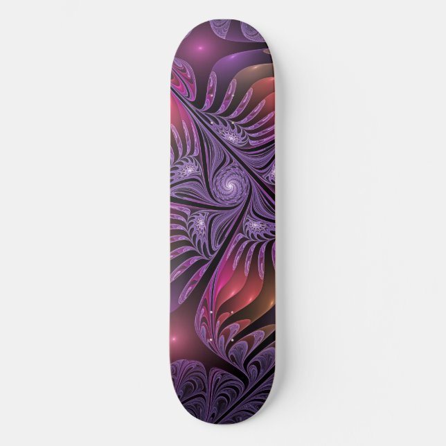 Skate Abstrato de Fantasia Colorida Fractal Roxo (Frente)