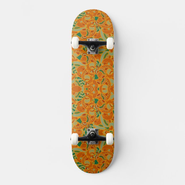Skate Abstrato de flores brancas, sem costura, azulejo c (Frente)