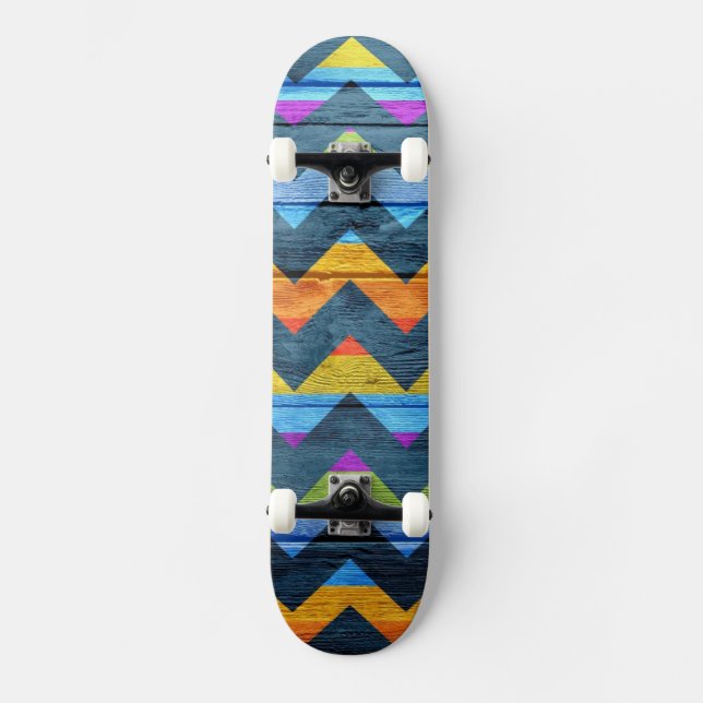 Skate Abstrato de Madeira Chevron Colorido (Frente)