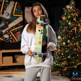 Skate Abstrato Floral Geométrico em Laranja e Verde