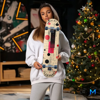 Skate Abstrato Geométrico com Acentos Vermelhos e Pretos