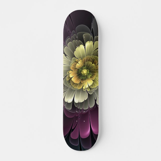 Skate Abstrato Modern Purpur Khaki Cinza Flor Fractal (Frente)
