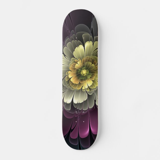 Skate Abstrato Modern Purpur Khaki Cinza Flor Fractal (Frente)