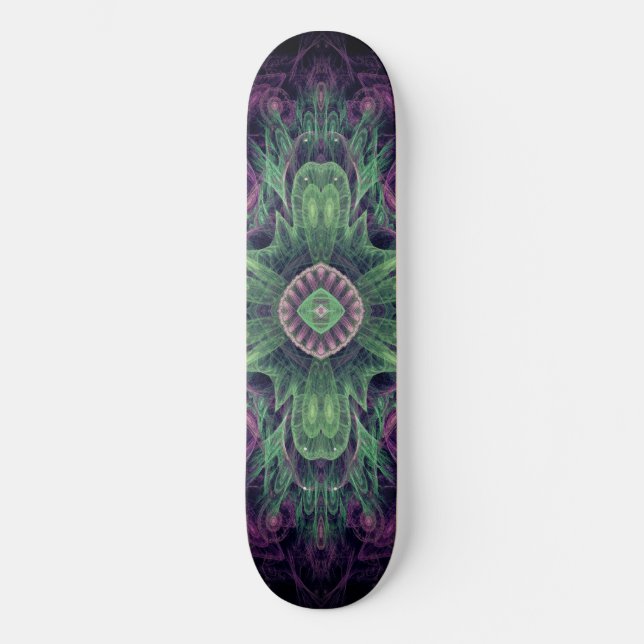 Skate Abstrato moderno - Roxo Fractal e Design Verde (Frente)