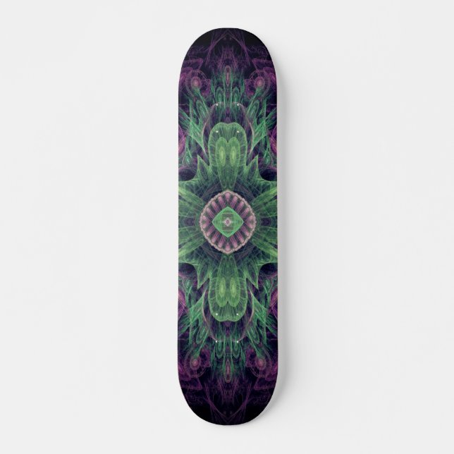 Skate Abstrato moderno - Roxo Fractal e Design Verde (Frente)