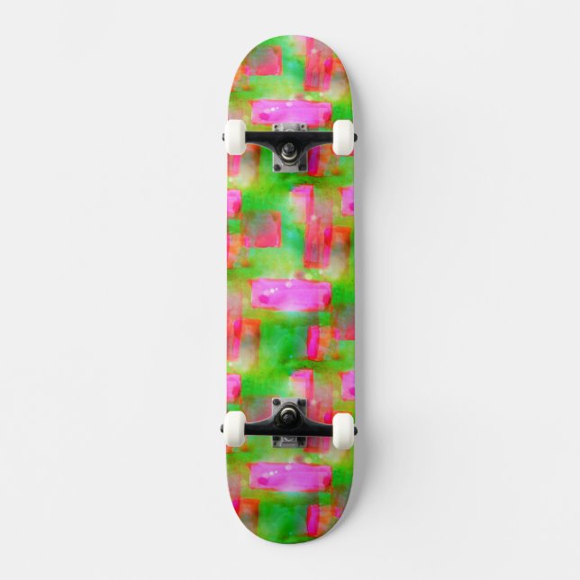 Skate Abstrato pintado amarelo, rosa da luz solar (Frente)