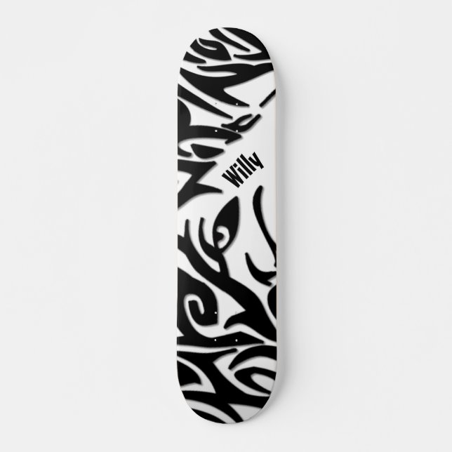 Skate Abstrato Tribal Wolf com Nome (Frente)