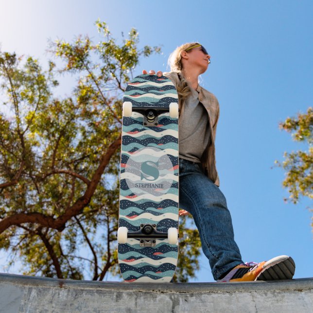 Skate Abstrato Wavy Lines com pontos de floco de neve (Ao ar livre 1)