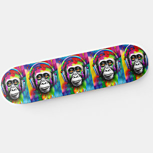 Skate Adicionar nome, macaco colorido com Fones de ouvid