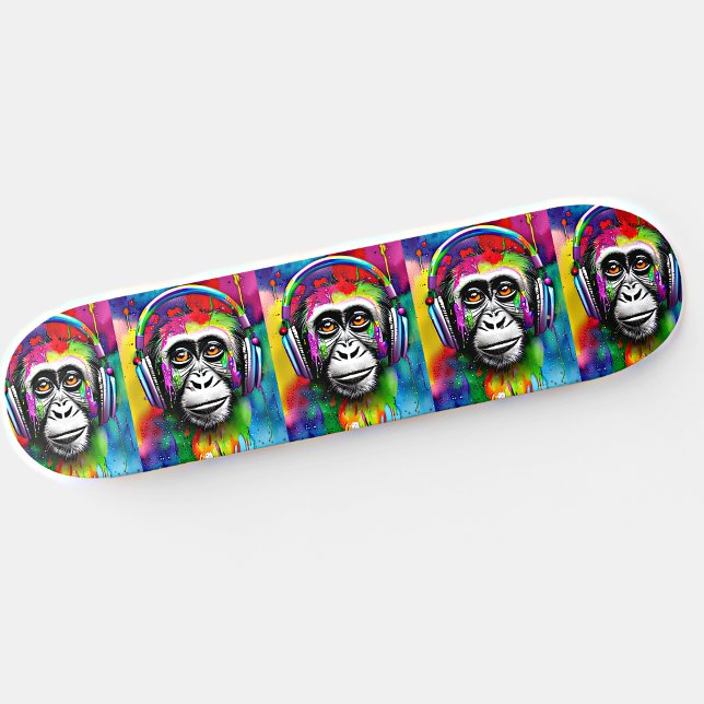 Skate Adicionar Nome, Macaco Colorido com Fones de Ouvid (Criador carregado)