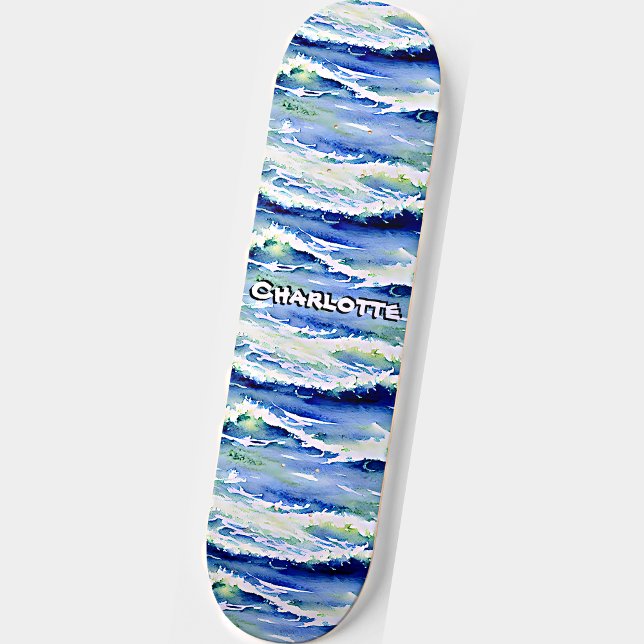 Skate Adicionar Nome, Ondas do Oceano Azul Branco (Criador carregado)