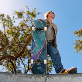 Skate Ágata Azul Roxo Água-Marinha Dourado Veias Monogra