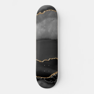 Skate Ágata Falsa Marbleada Brilho Dourado Pedra Preta