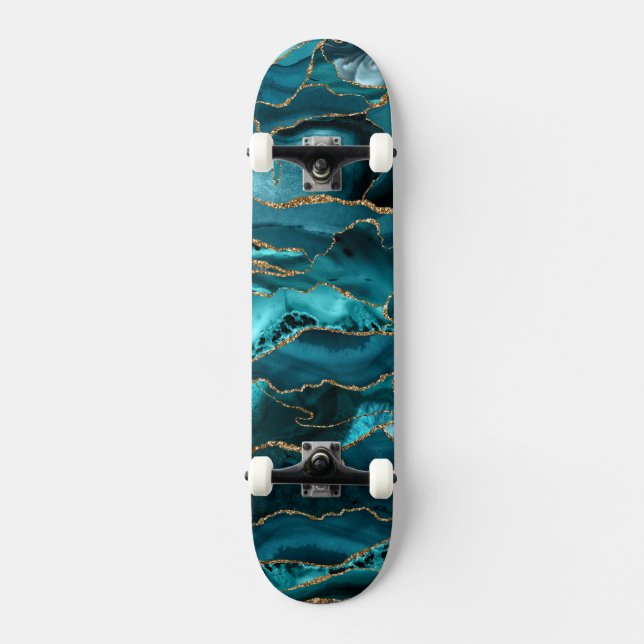 Skate Agate azul e dourado (Frente)