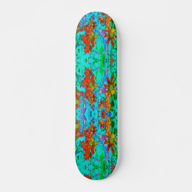 Skate Água Tropical com Flores Amarelas e Laranjas (Frente)