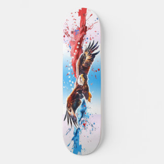 Skate Águia Cálida voa sobre um salto vermelho, branco e