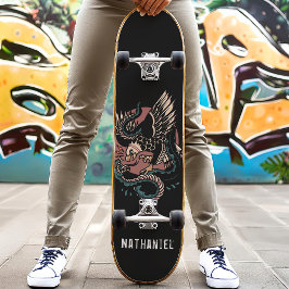 Skate Águia Vs Cobra Estilo de Tatuagem Retro Nome Perso