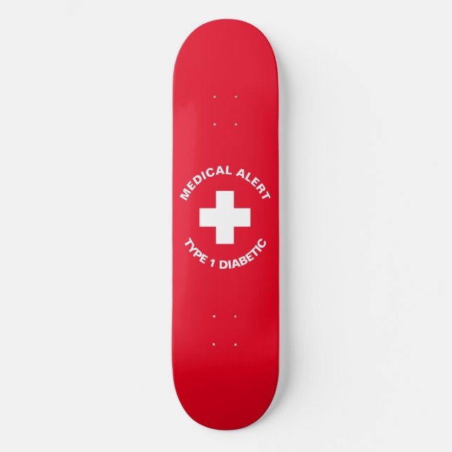 Skate Alerta Médico Personalizado Vermelho Diabético (Frente)