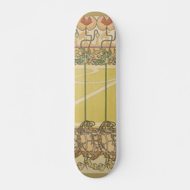 Skate Alfonse Mucha Poppies Art Nouveau Floral Wallpaper (Frente)