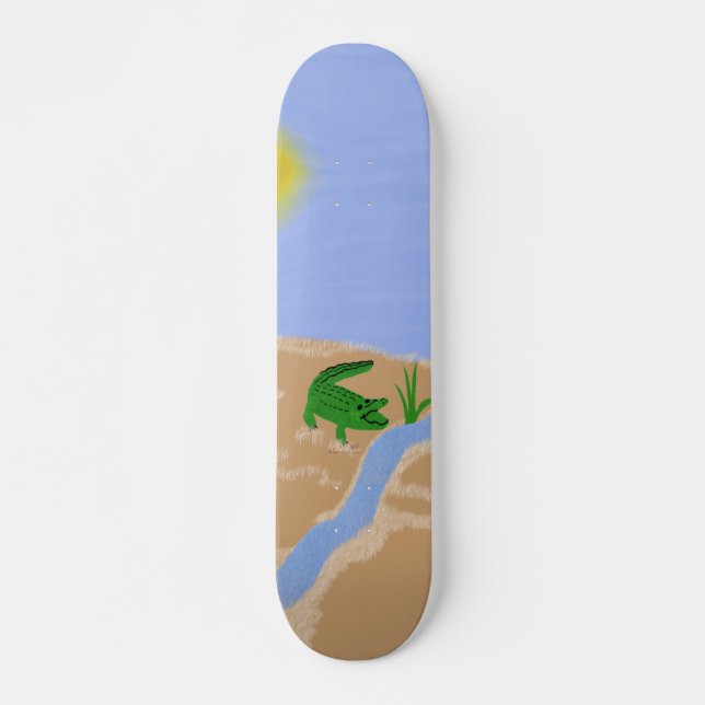 Skate Alligator Green Whimsical Cartoon Art (Frente)