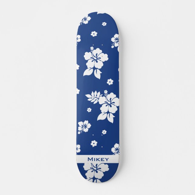 Skate Aloha Blue Classic Hawaiian Padrão Invisível (Frente)