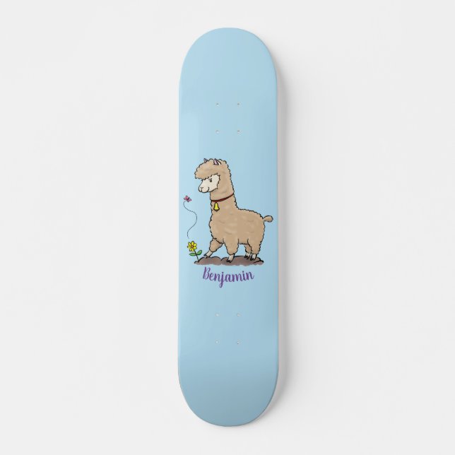 Skate Alpaca feliz e giro com cartoon de borboleta (Frente)