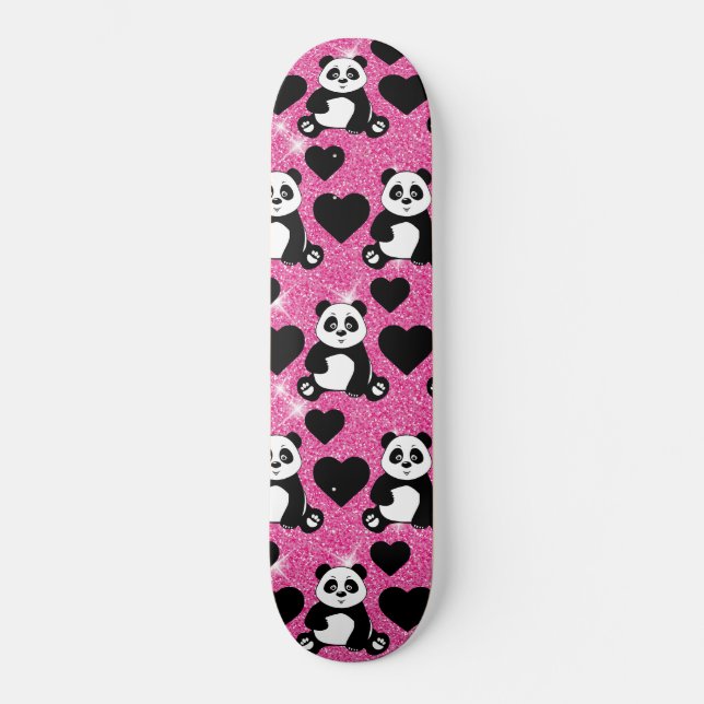 Skate Amante de os animais Panda Urso Negro Corações Ros (Frente)