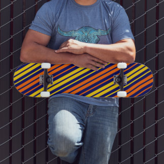 Skate Amarelo e Laranja Listras Verticais Azul Marinho